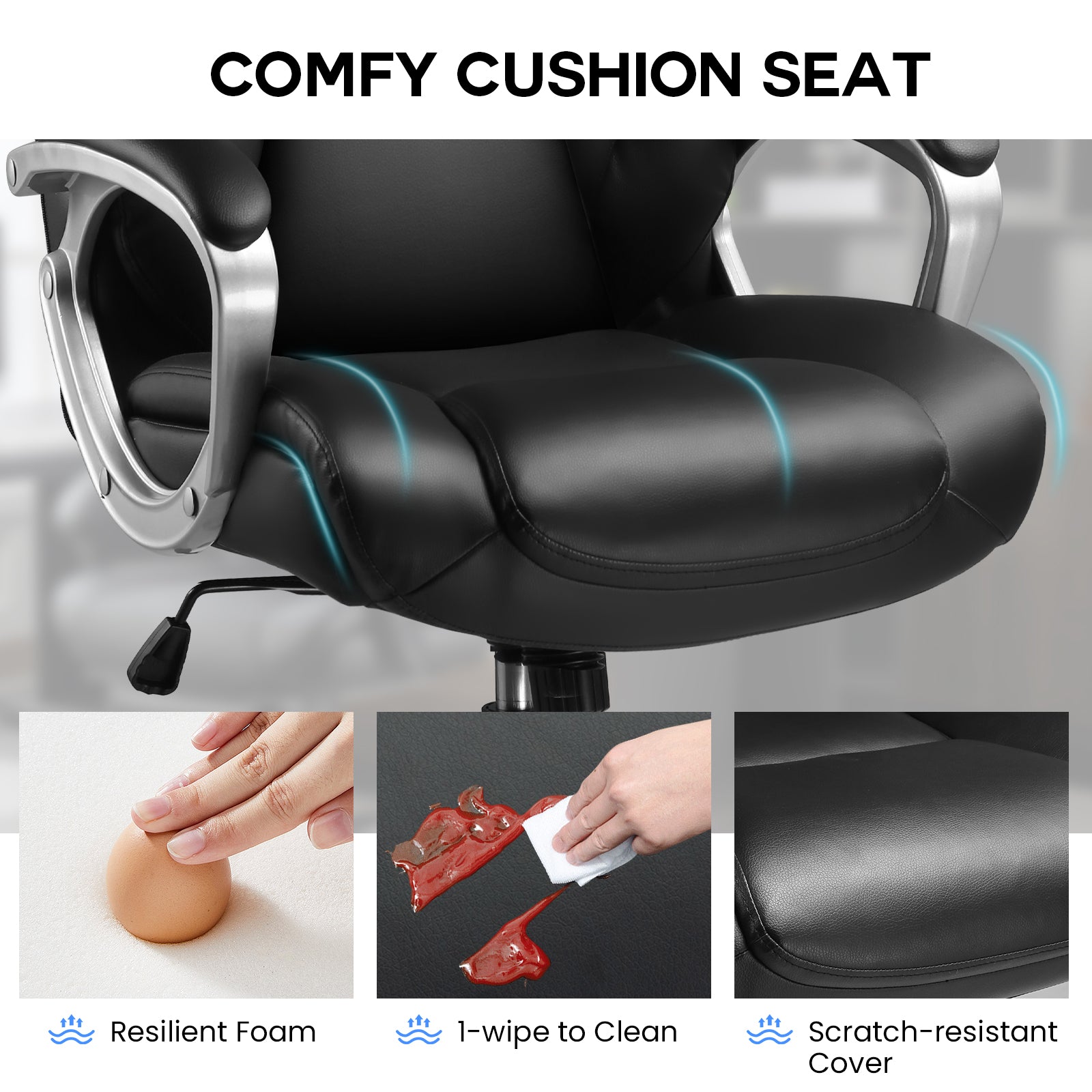 COMHOMA PU Leather Adjustable Office Chair with Headrest & Lumbar Support CH158