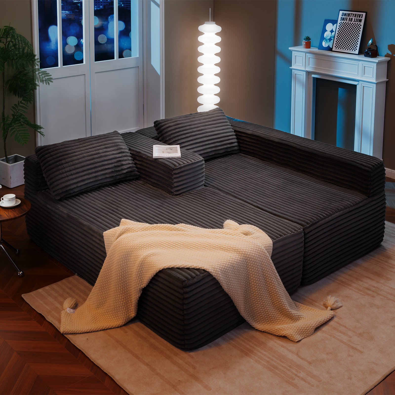 COMHOMA Modular Sectional Couch with L/R-Shape Chaise, Corduroy Upholstery & No Assembly Required B10