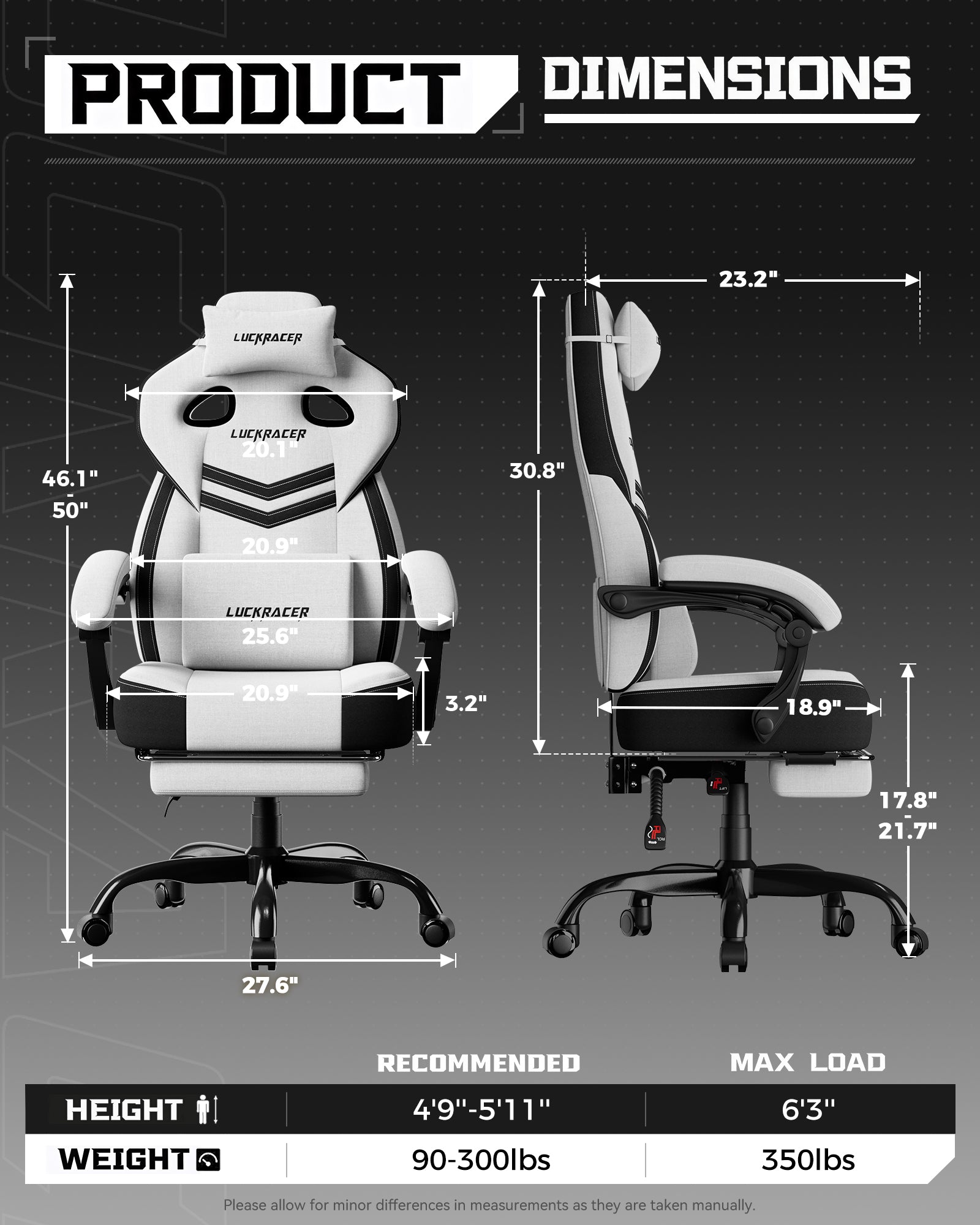 LUCKRACER Big and Tall Gaming Chair 350lbs with Footrest LR408