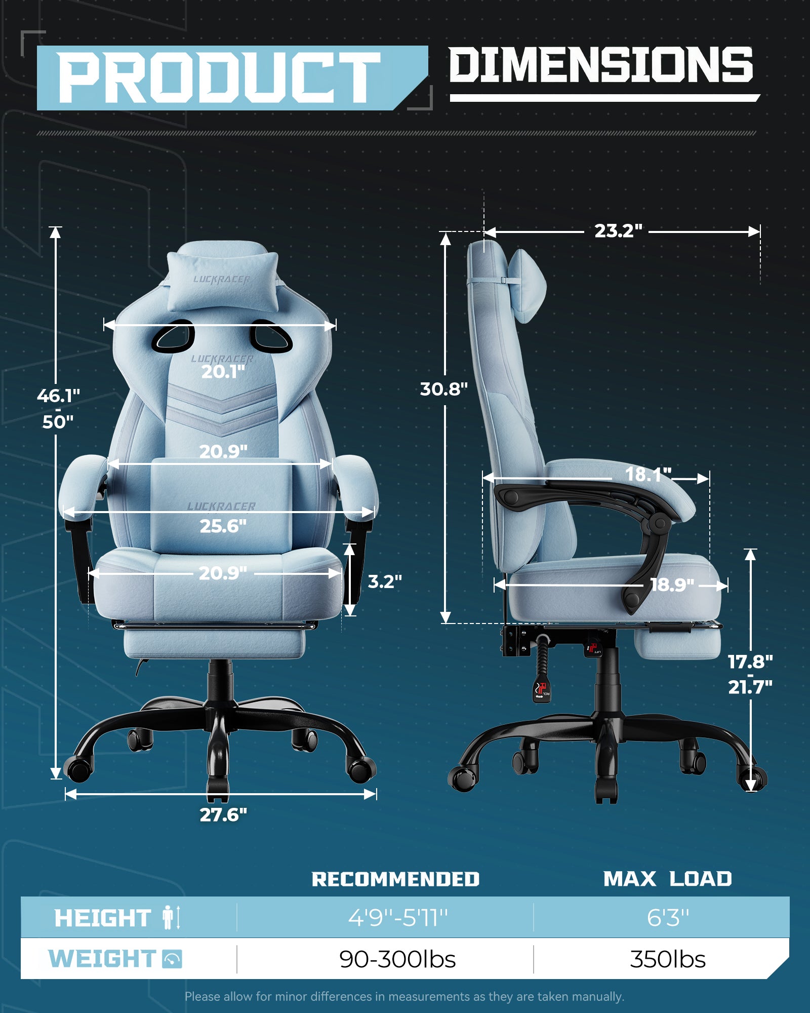 LUCKRACER Big and Tall Gaming Chair 350lbs with Footrest LR408