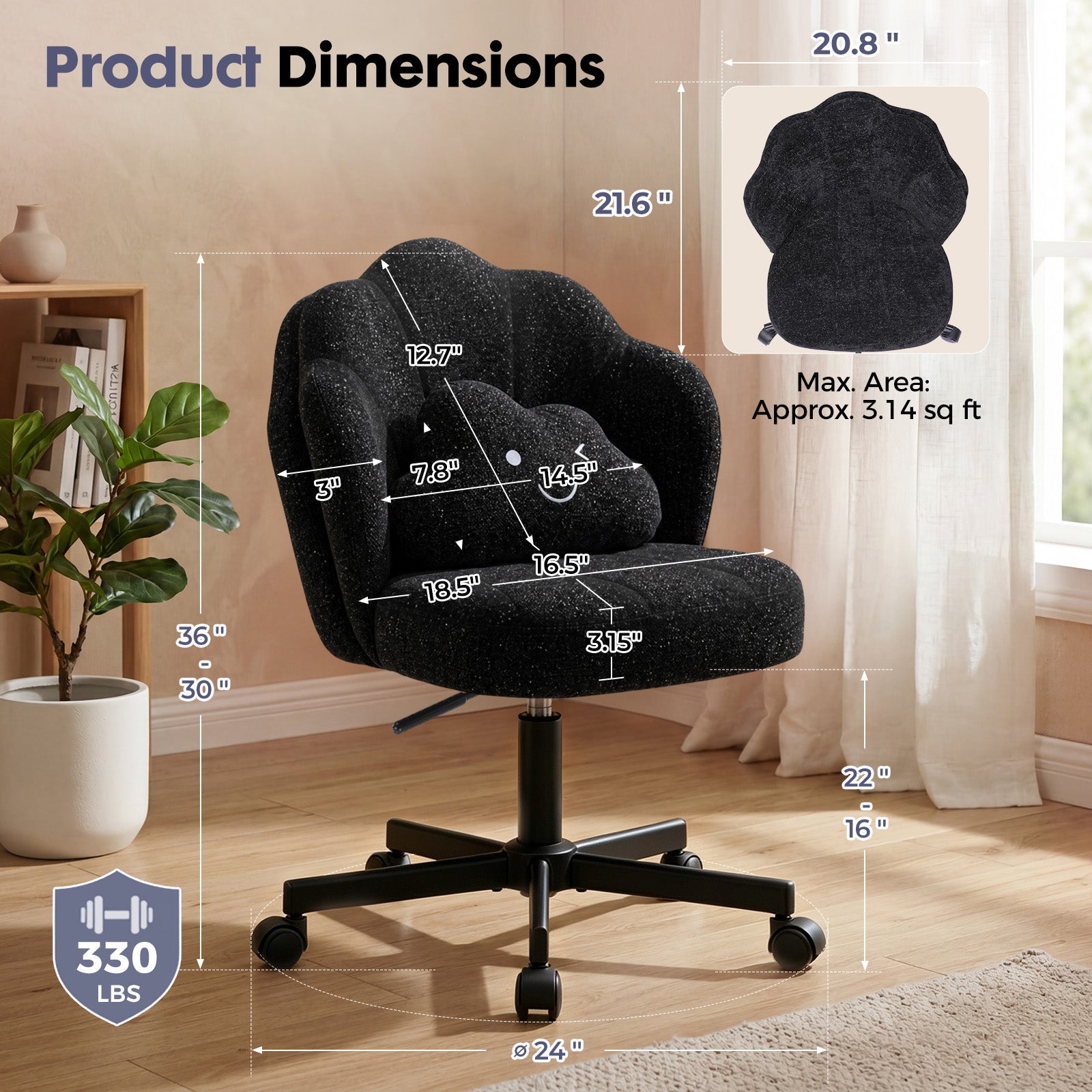 COMHOMA Petal Cute Vanity Chair, Height Adjustable CH718