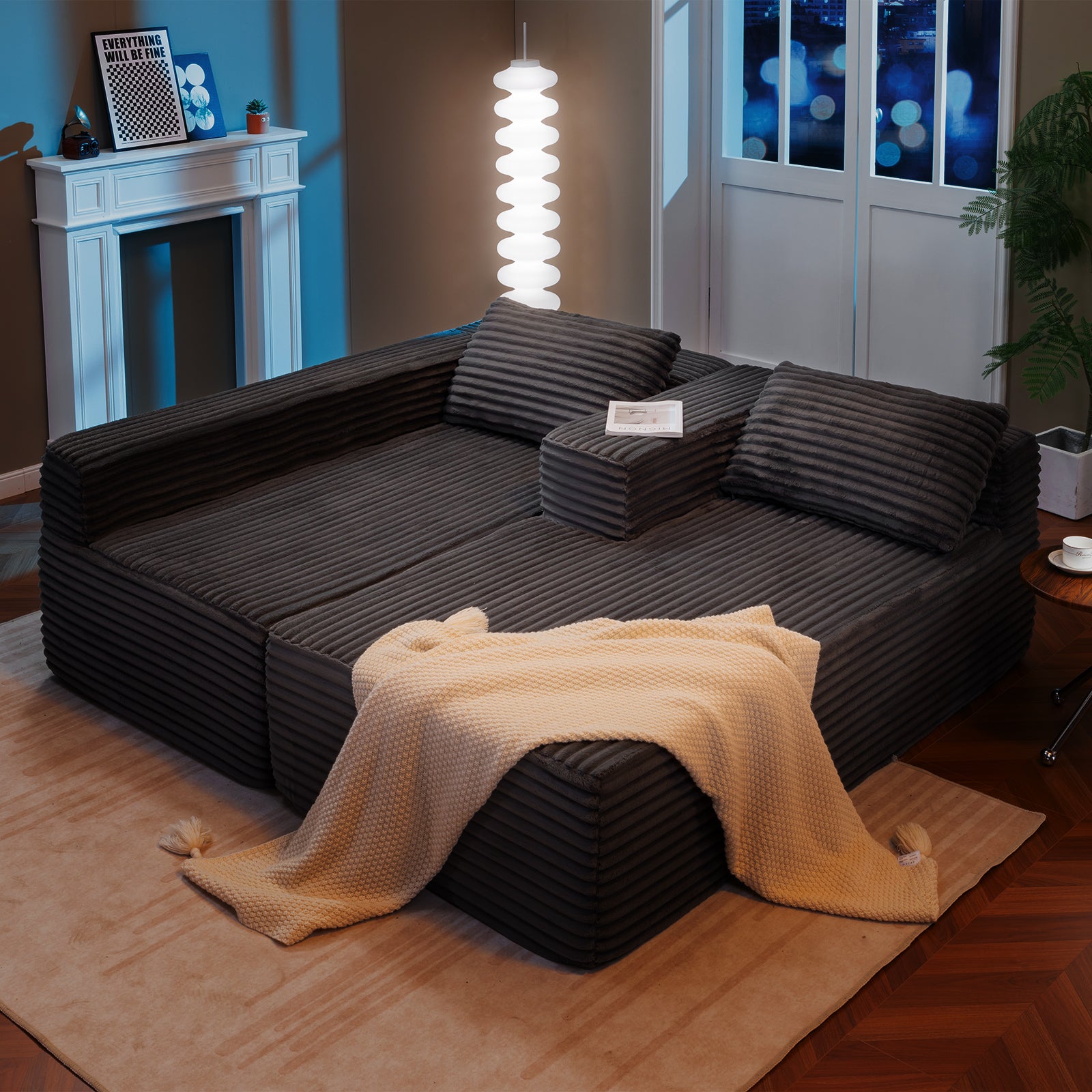 COMHOMA Modular Sectional Couch with L/R-Shape Chaise, Corduroy Upholstery & No Assembly Required B10
