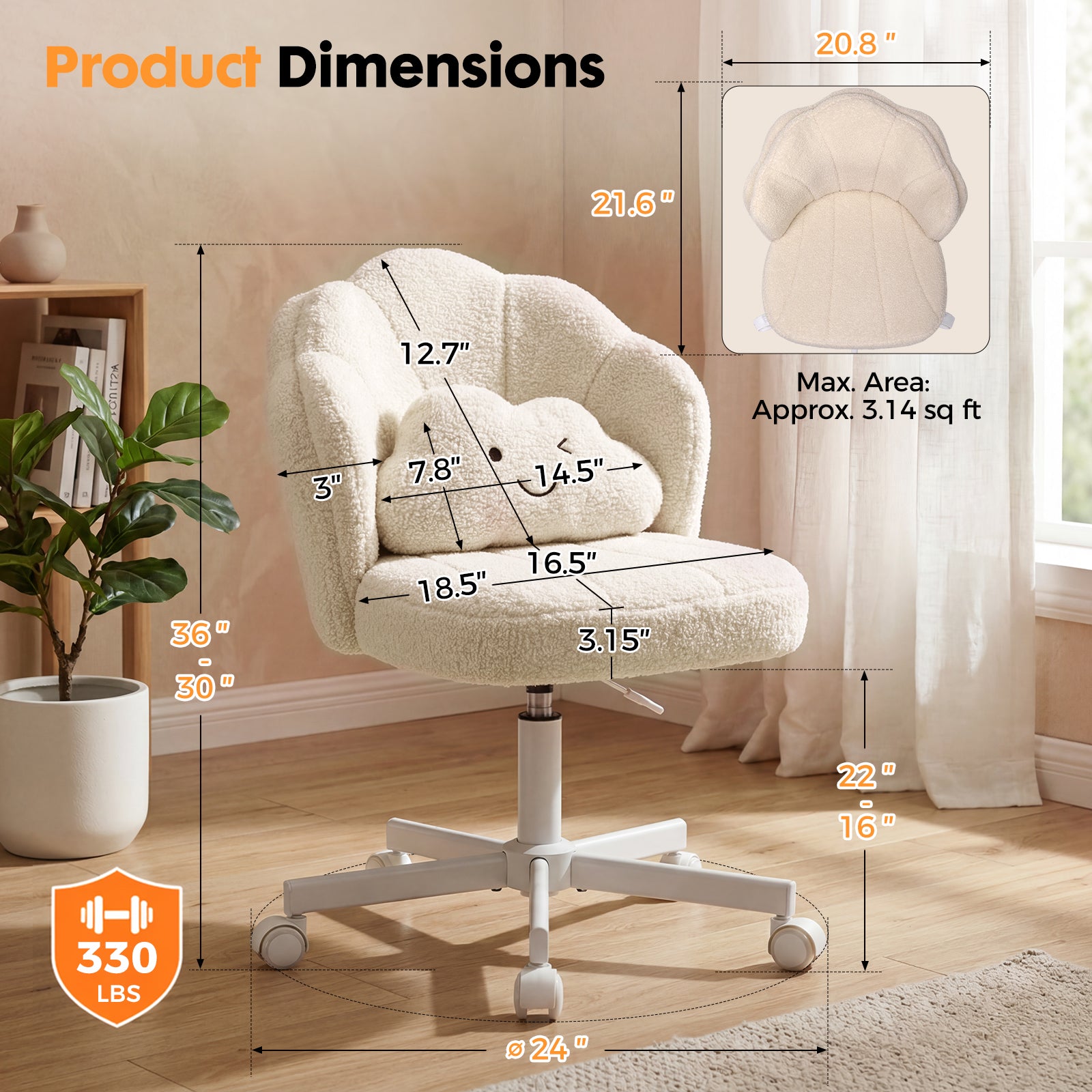 COMHOMA Petal Cute Vanity Chair, Height Adjustable CH718