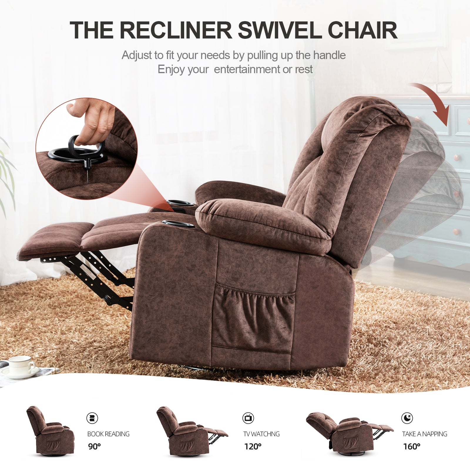 COMHOMA Recliner with Swivel, Massage & Heat H1148