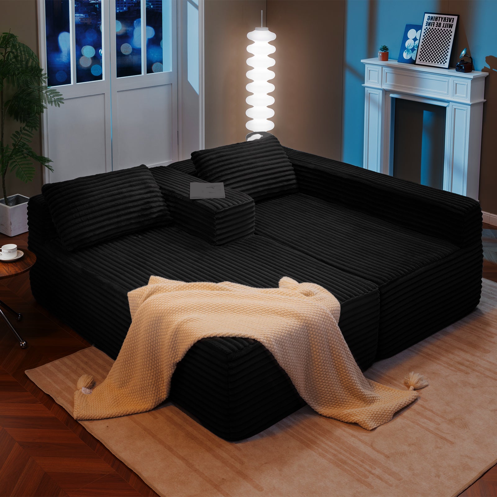 COMHOMA Modular Sectional Couch with L/R-Shape Chaise, Corduroy Upholstery & No Assembly Required B10