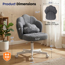 Ergonomic office chair with a petal-shaped backrest and adjustable height, featuring wheels and detailed product dimensions for home and office use in New Arrivals and Office & Game collections.