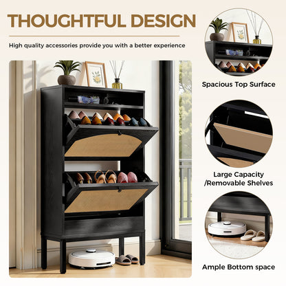 Shoe Storage Cabinet with 2 Flip Drawers & Charging Station