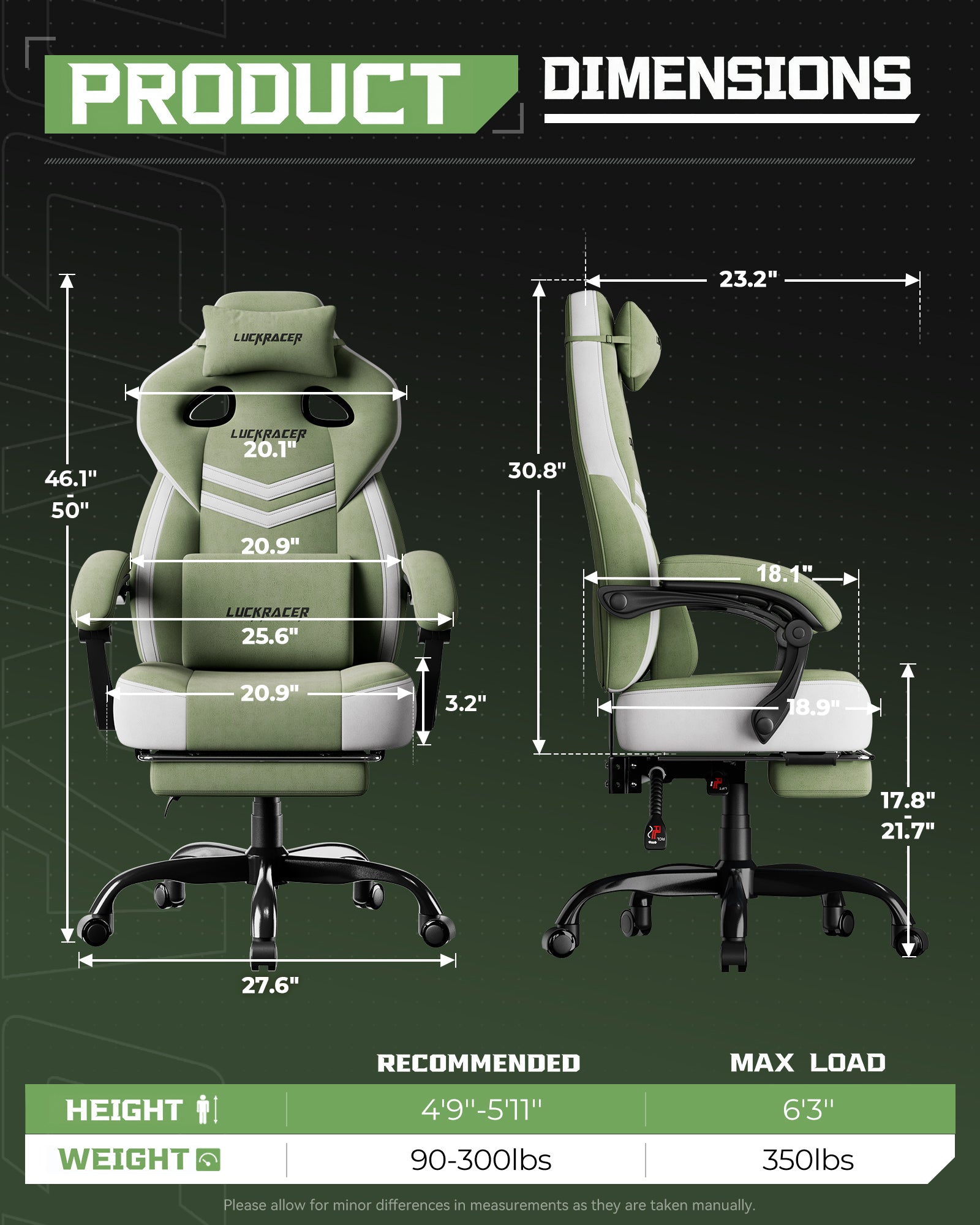 LUCKRACER Big and Tall Gaming Chair 350lbs with Footrest LR408