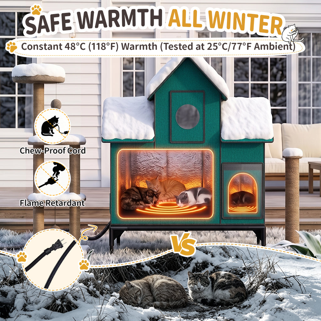 LUCKLIFE® Extra Large Heated Cat House for Outside, 100% Weatherproof, 27.9"W x 16.5"D x 32.7"H, PET07