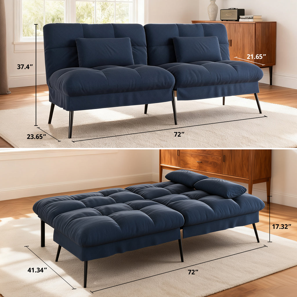 COMHOMA® 72“ Convertible Futon Sofa Bed with Adjustable Backrest B001