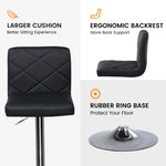 COMHOMA Bar Stools, Modern PU Leather Swivel Adjustable Hydraulic Bar Stool With 16.1” Wide Base Square Counter Bar Stool Set of 2,-H0052