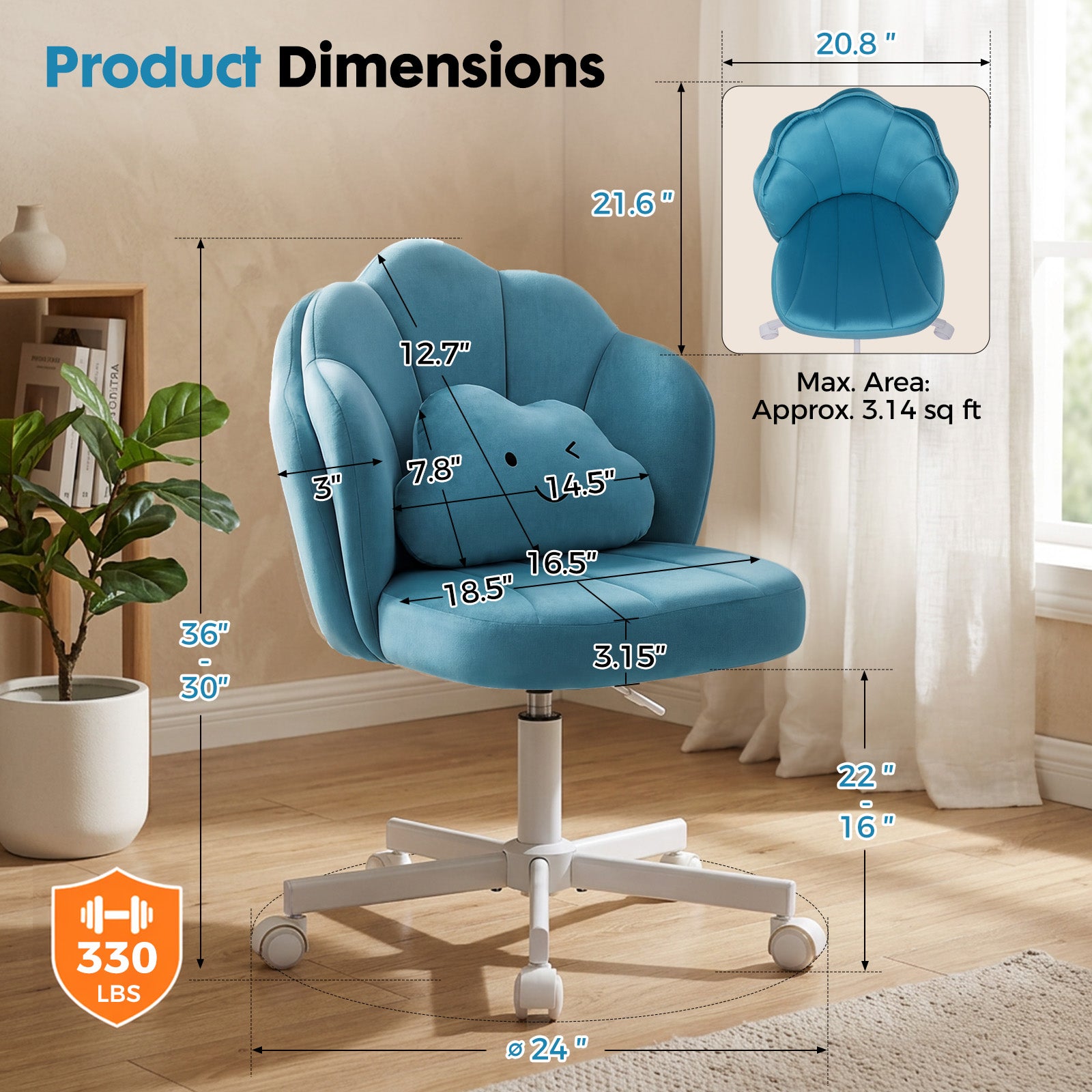 COMHOMA Petal Cute Vanity Chair, Height Adjustable CH718