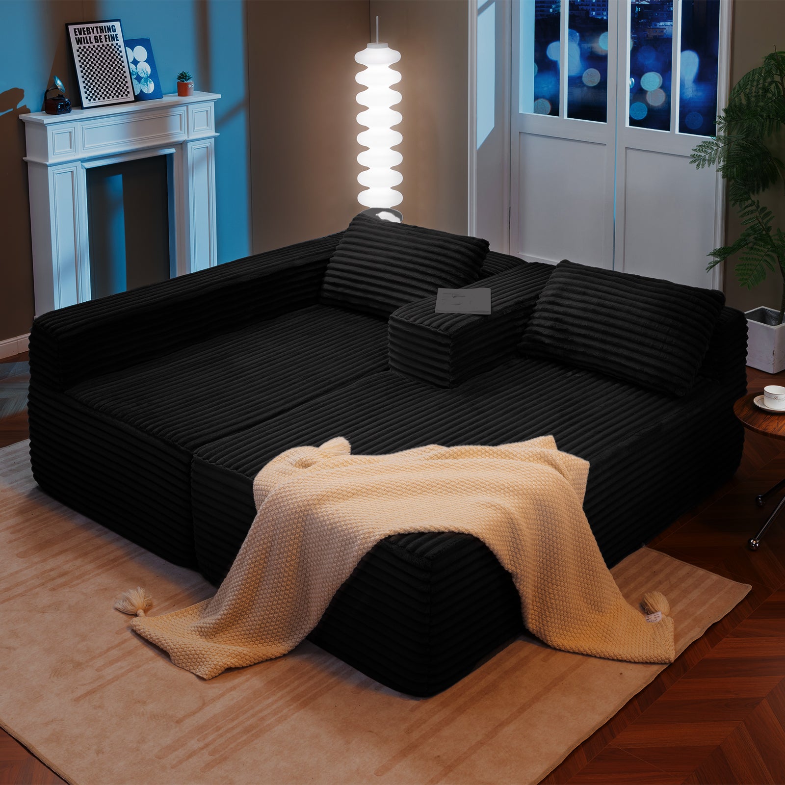 COMHOMA Modular Sectional Couch with L/R-Shape Chaise, Corduroy Upholstery & No Assembly Required B10