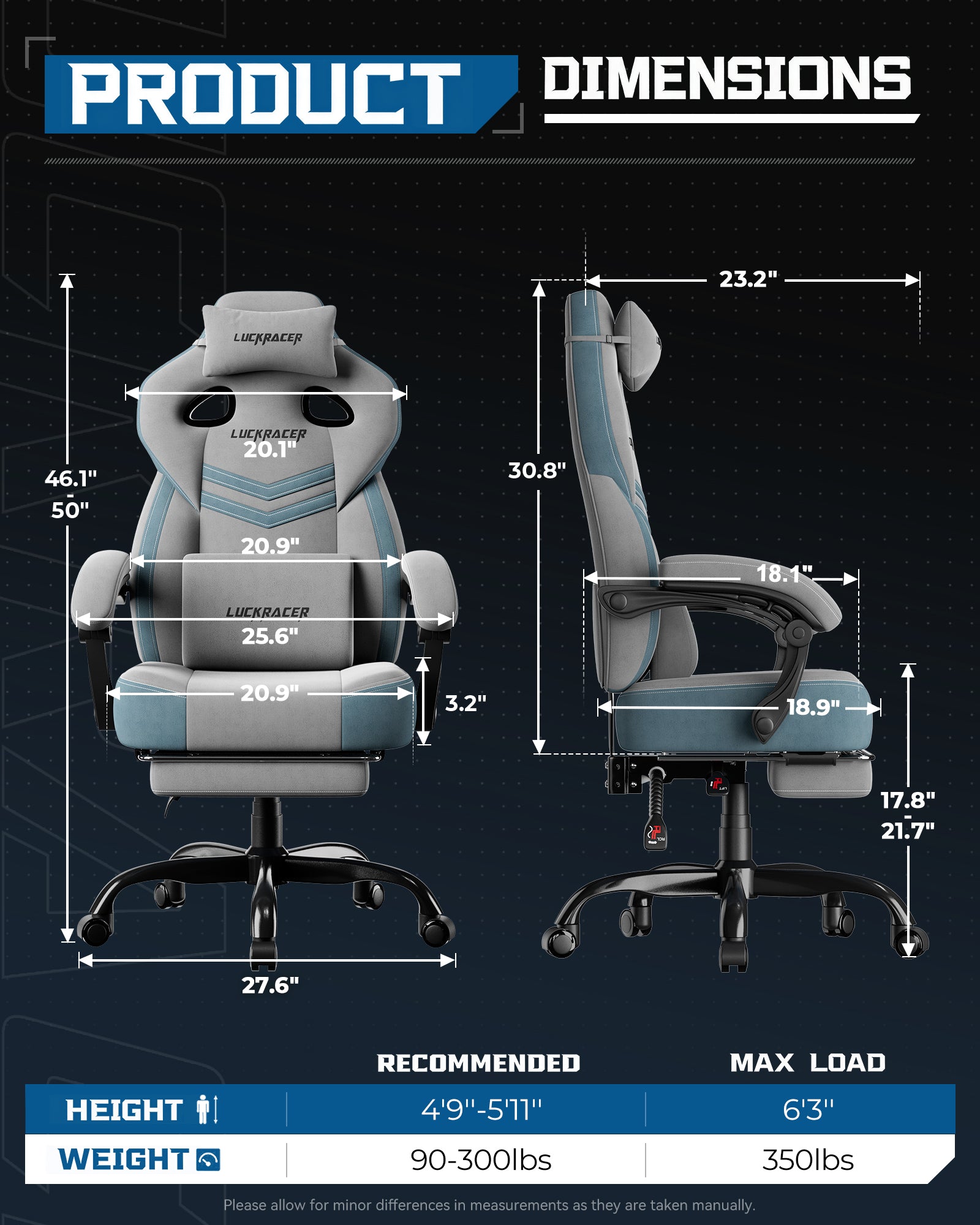LUCKRACER Big and Tall Gaming Chair 350lbs with Footrest LR408