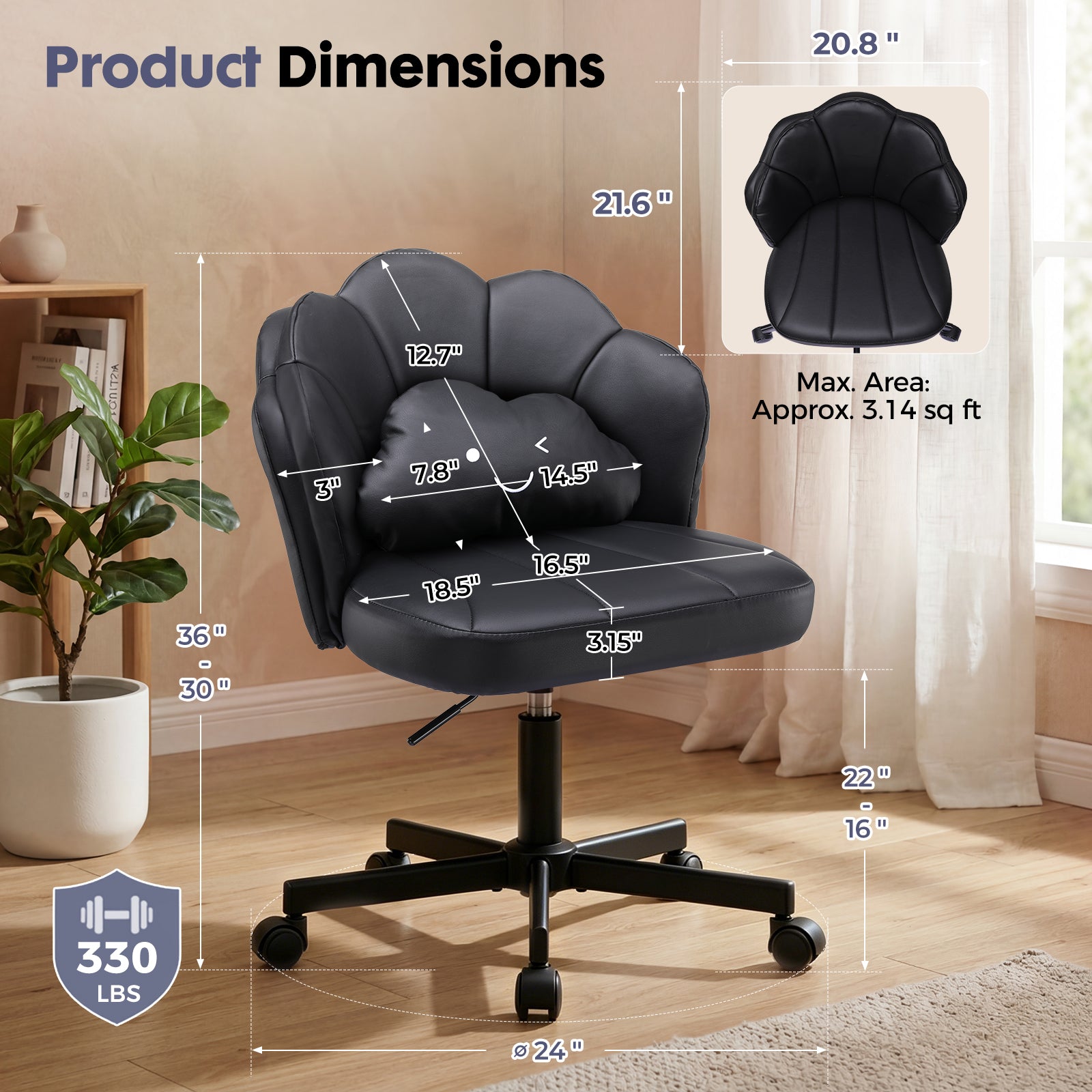 COMHOMA Petal Cute Vanity Chair, Height Adjustable CH718