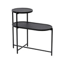 Modern Black Round Coffee Table with Storage Tray 2-Tier Oval End Tables Wooden Side Table for Living Room