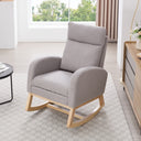 015B-Teddy Fabric Leisure Rocking Chair,Nursery Rocking Chair With Adjustable Footstool,Thickened Headrest And High Backrest, Storage Pocket On The Right Side,The Base Rocker Is Solid Wood,Light Gray