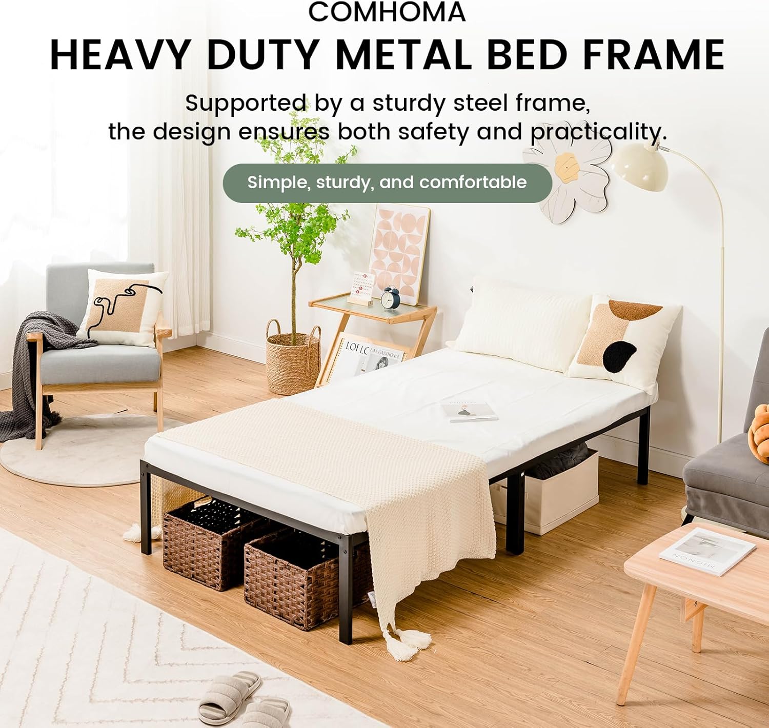 COMHOMA Metal Bed Frame with Storage Space B007