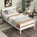 Twin Bed with Headboard and Footboard,Rubber Wood Bed,White
