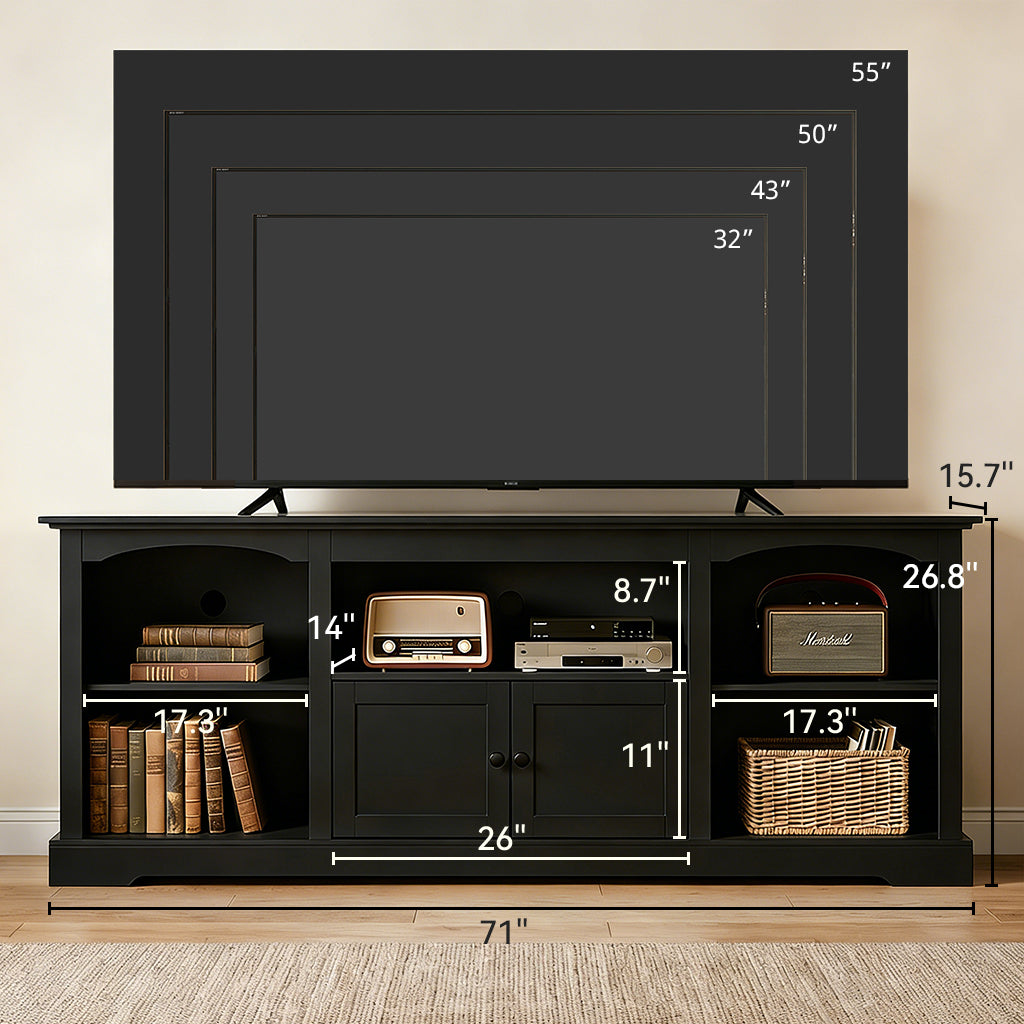 COMHOMA 71"/70"/59" TV Stand up to 80 Inch TV, Modern Farmhouse Entertainment Center with Open Storage Shelves and Cable Management Holes for Living Room H1004