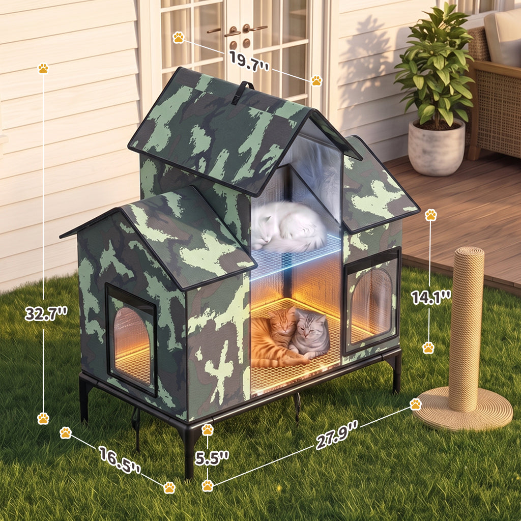 LUCKLIFE® Extra Large Heated Cat House for Outside, 100% Weatherproof, 27.9"W x 16.5"D x 32.7"H, PET07