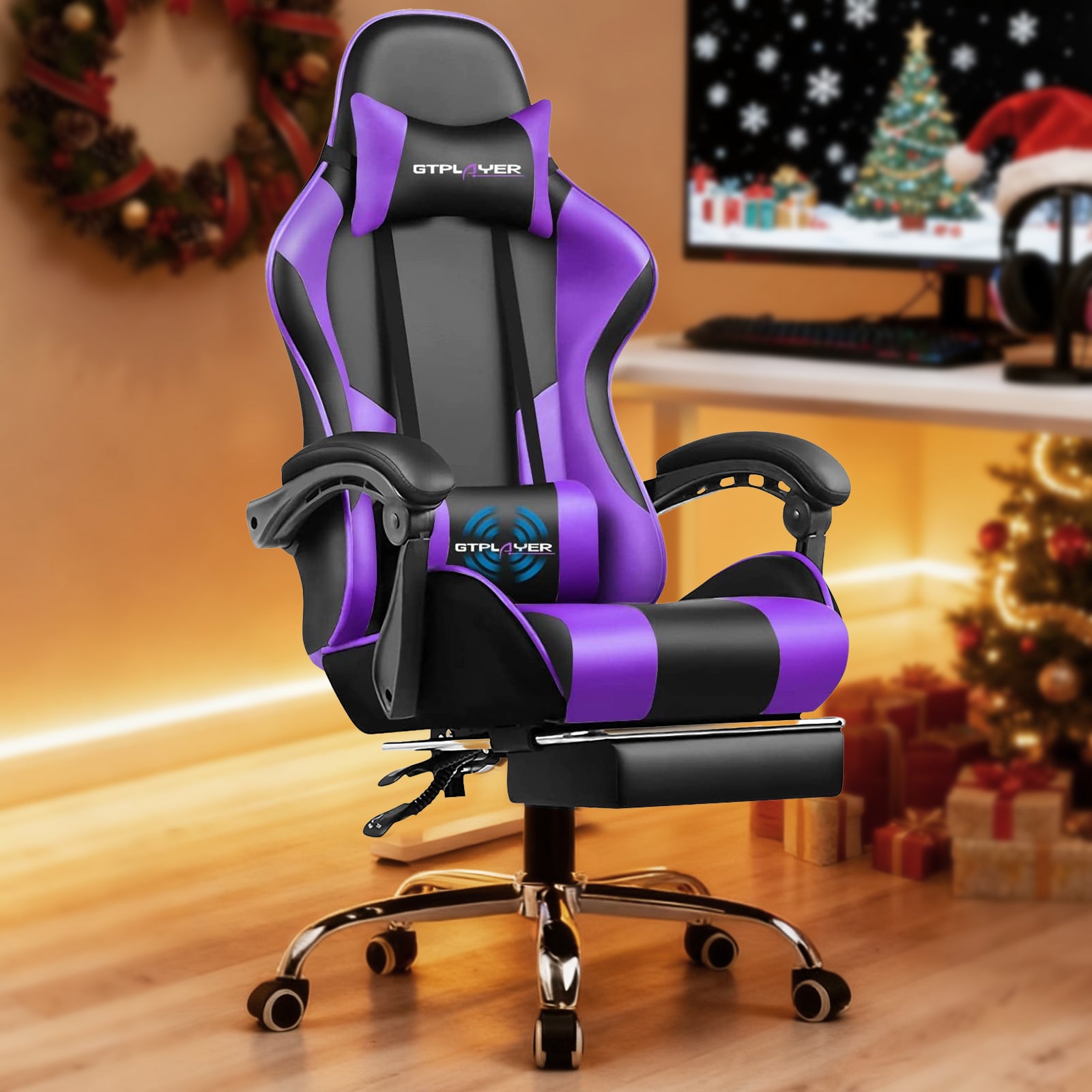 GTPLAYER Gaming Chair with Footrest and Lumbar Support, Height Adjustable GT800A
