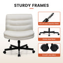 White ergonomic office chair with sturdy black base and caster wheels, featuring gas lift with 300lbs load capacity, stable metal base, and smooth silent casters in office furniture collection.