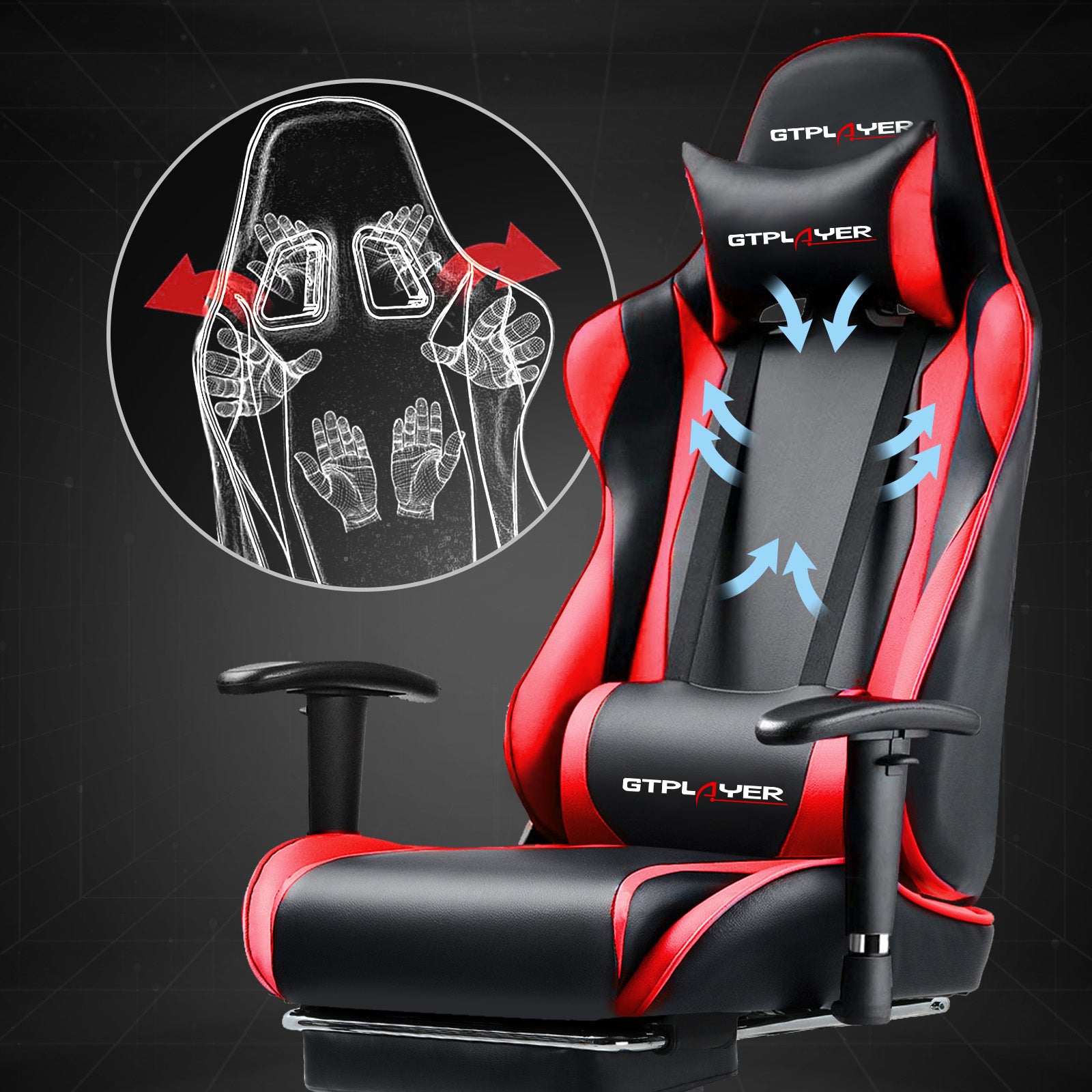 GTPLAYER Gaming Chair with Footrest, Swivel Rocker with Headrest and Lumbar Support GT002NAF