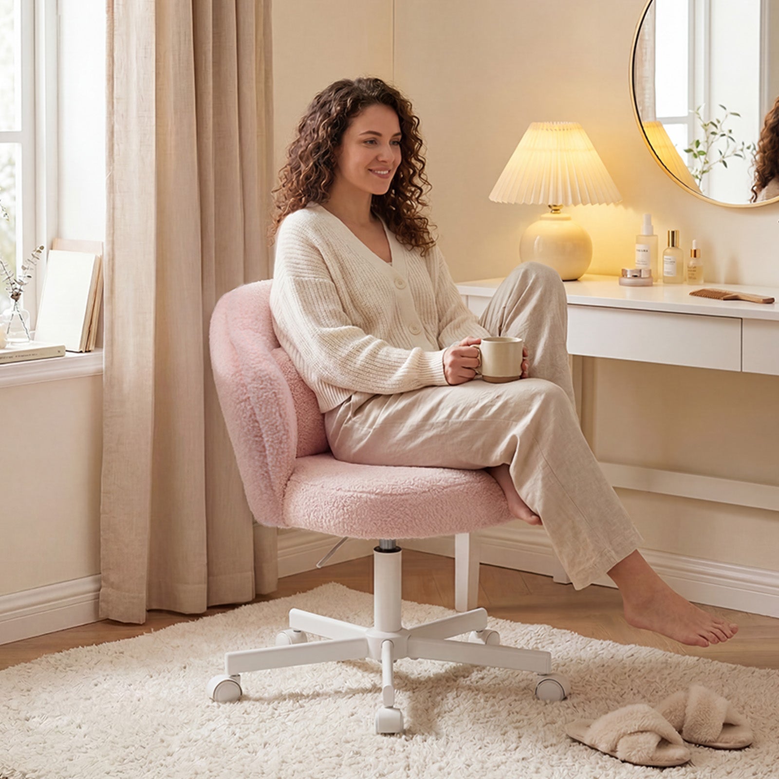 COMHOMA Petal Cute Vanity Chair, Height Adjustable CH718