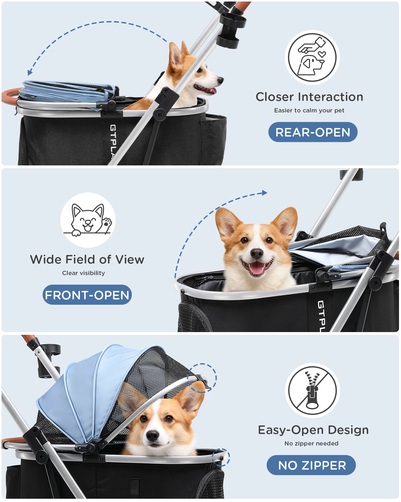 COMHOMA 3-in-1 Foldable Pet Stroller for Small Dogs & Cats Up to 45 lbs with Storage Basket and Cup Holder, PET-CART01