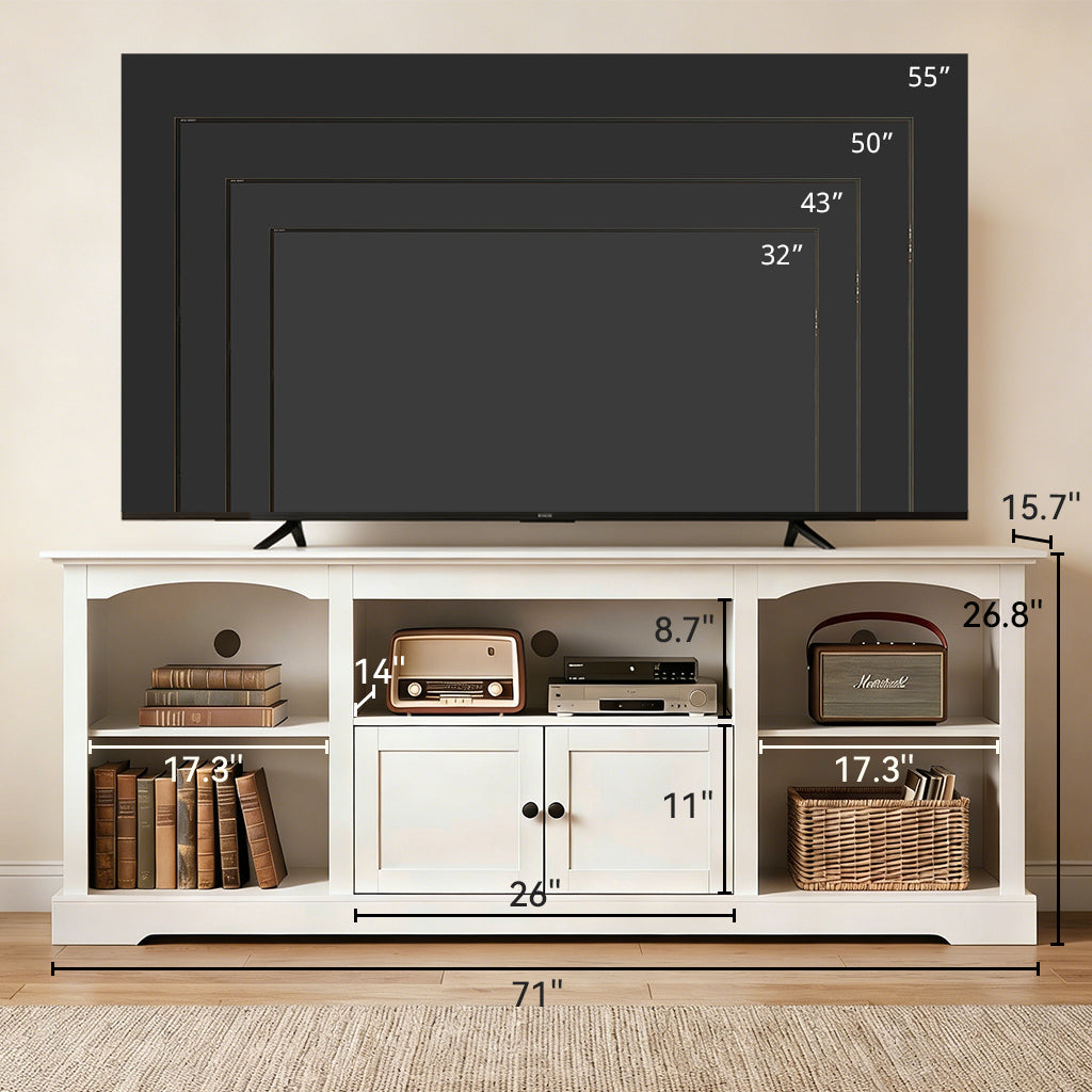 COMHOMA 71"/70"/59" TV Stand up to 80 Inch TV, Modern Farmhouse Entertainment Center with Open Storage Shelves and Cable Management Holes for Living Room H1004