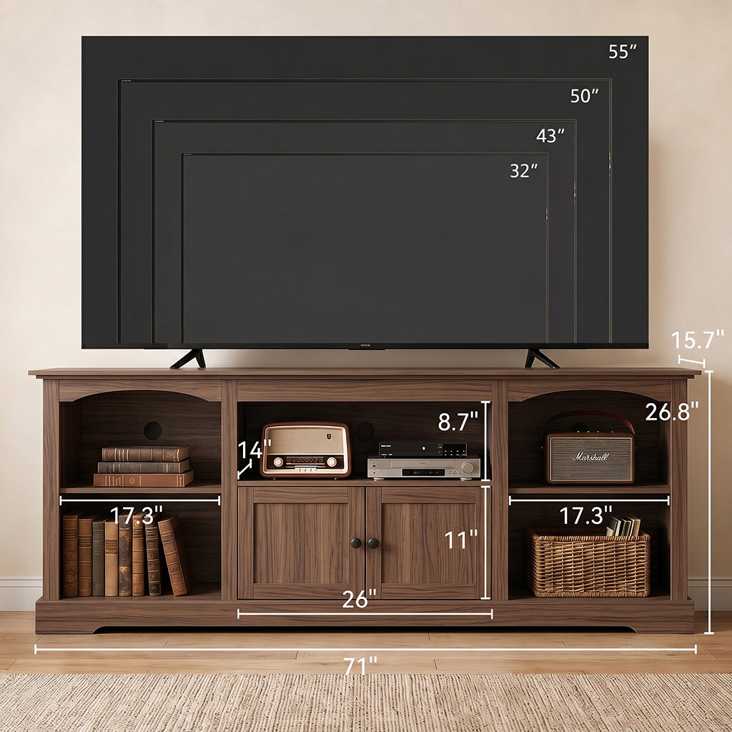 COMHOMA® 71" TV Stand for up to 80 Inch TV, Modern Farmhouse Entertainment Center with Open Storage Shelves and Cable Management Holes for Living Room H1004