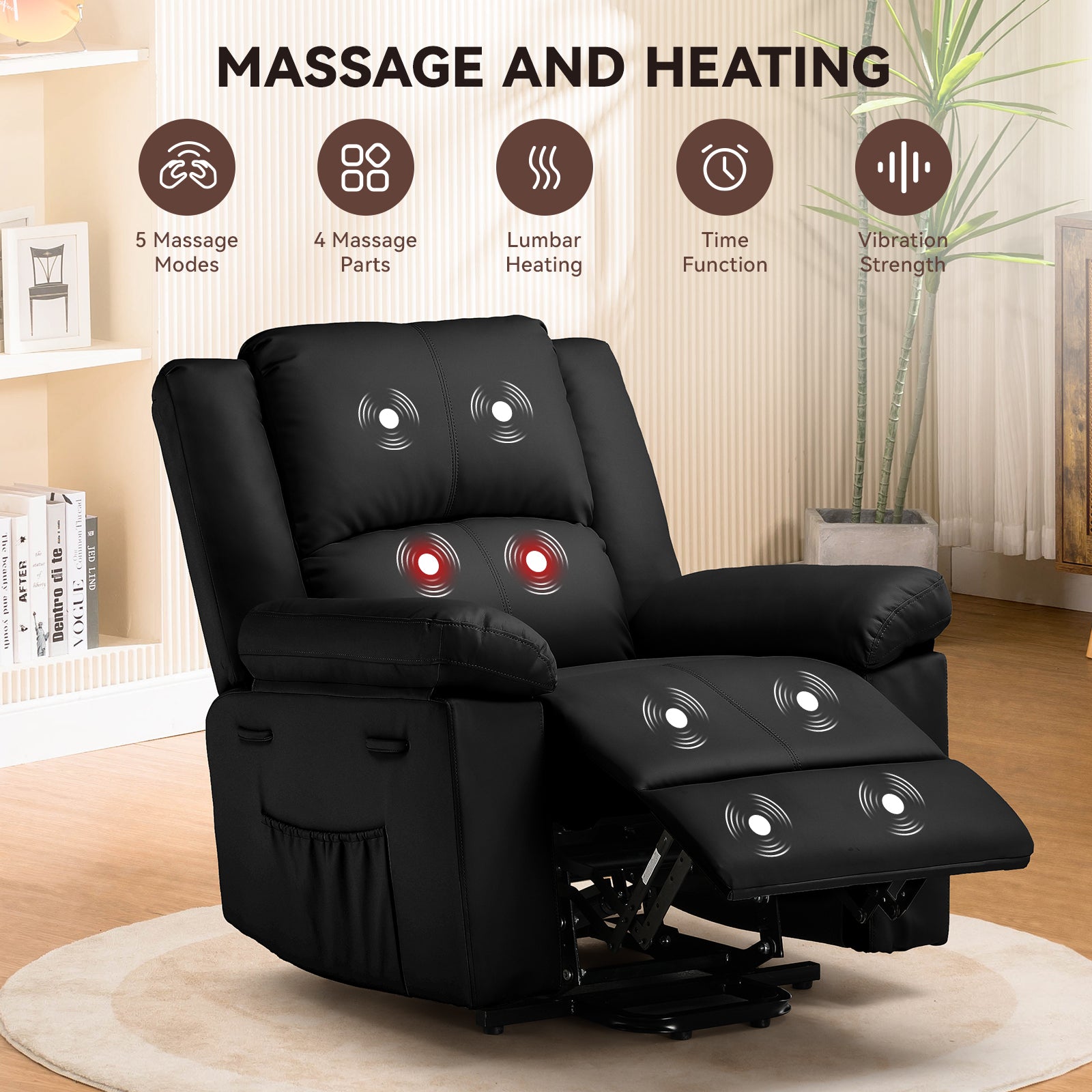 COMHOMA PU Power Lift Recliner with Massage & Heat H7135