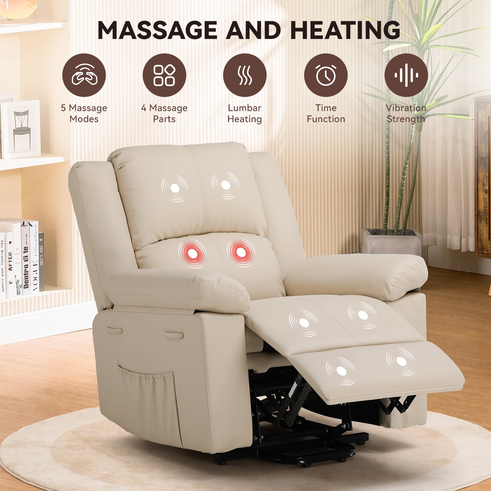 COMHOMA PU Power Lift Recliner with Massage & Heat H7135