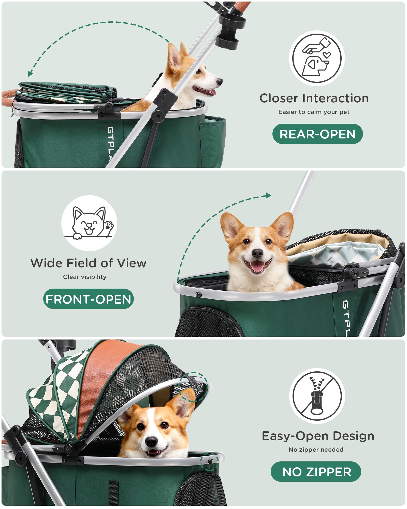 COMHOMA 3-in-1 Foldable Pet Stroller for Small Dogs & Cats Up to 45 lbs with Storage Basket and Cup Holder, PET-CART01
