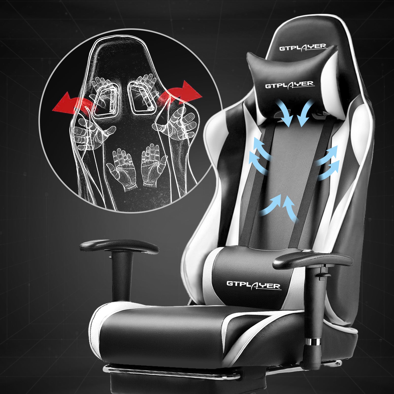 GTPLAYER Gaming Chair with Footrest, Swivel Rocker with Headrest and Lumbar Support GT002NAF