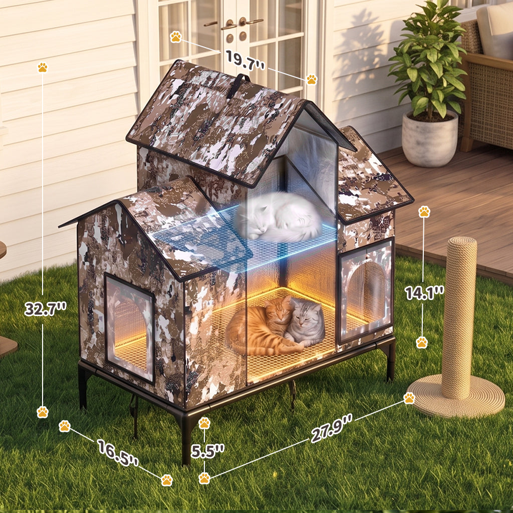LUCKLIFE® Extra Large Heated Cat House for Outside, 100% Weatherproof, 27.9"W x 16.5"D x 32.7"H, PET07