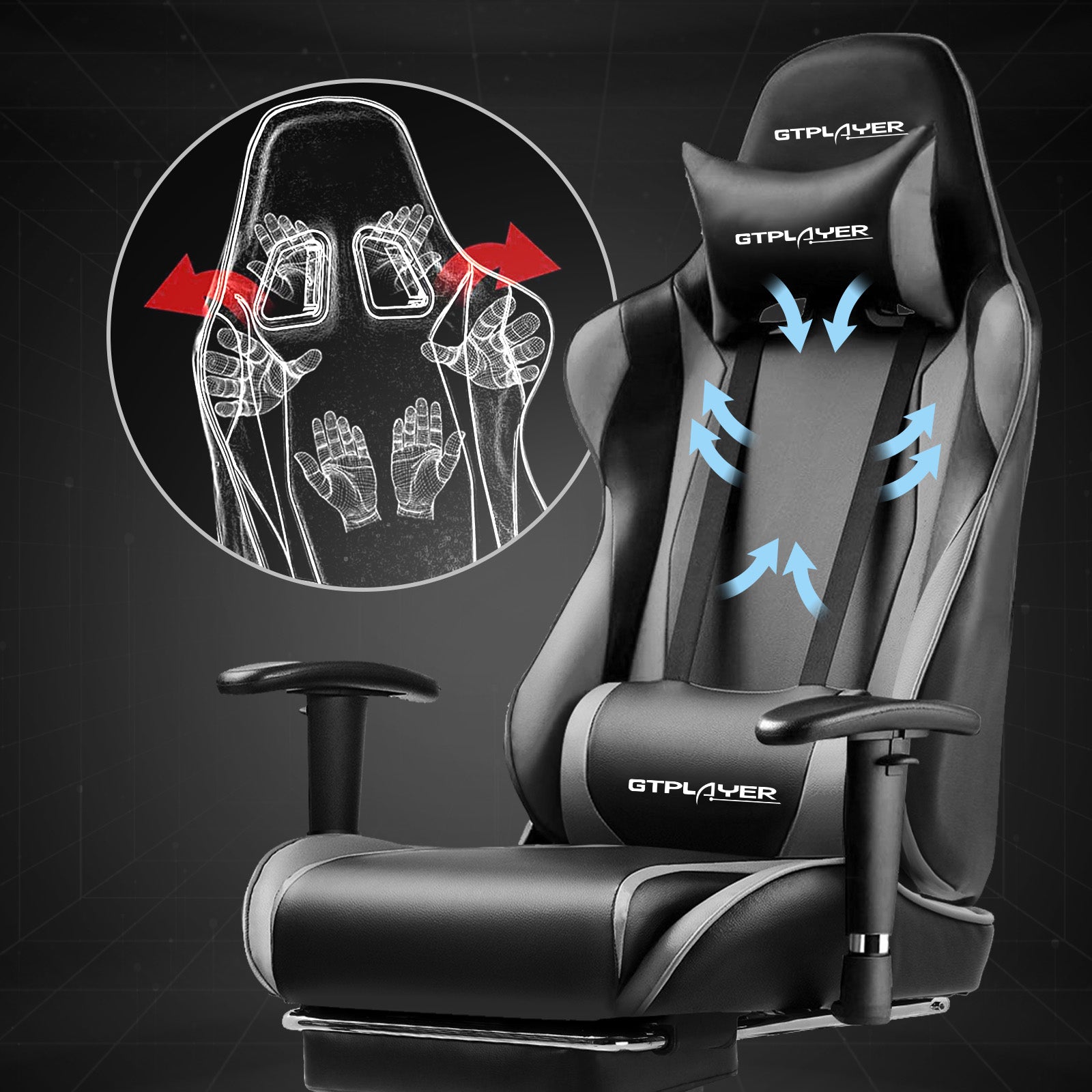 GTPLAYER Gaming Chair with Footrest, Swivel Rocker with Headrest and Lumbar Support GT002NAF