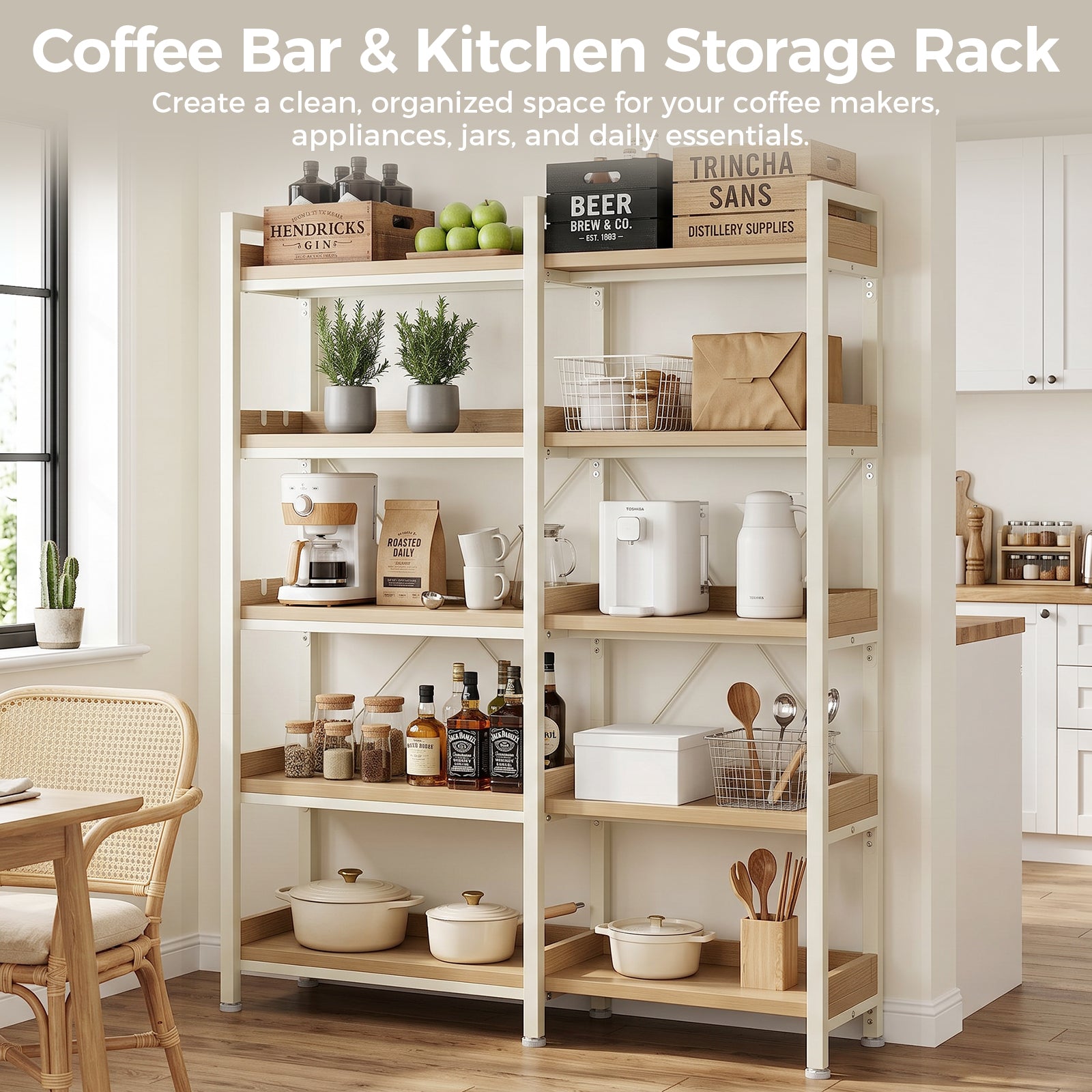 COMHOMA 5-Tier/6-Tier Corner Bookshelf, L-Shaped Metal Frame Shelf with Tall 14" Shelves HBOK1