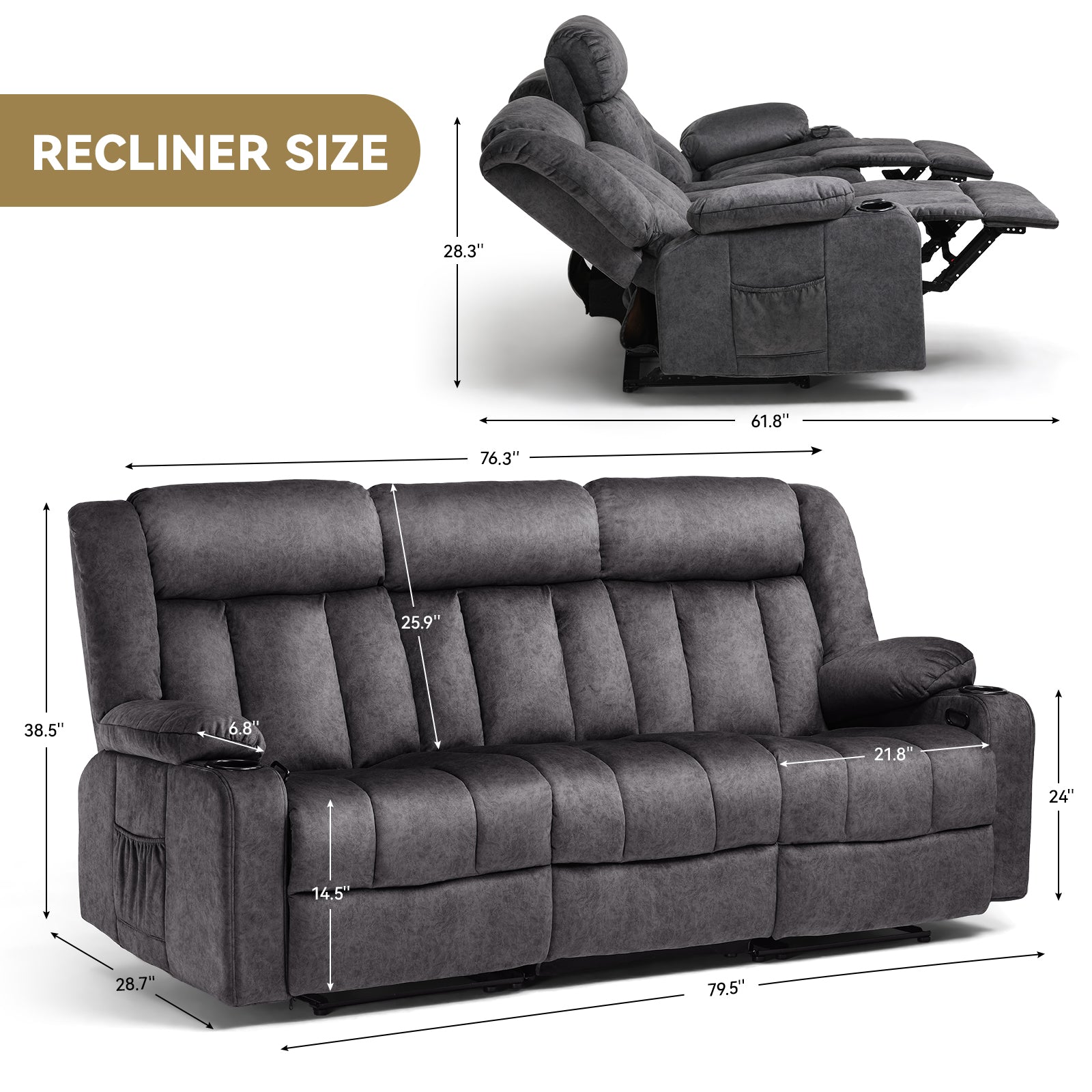 COMHOMA Recliner with Swivel, Massage & Heat H1148