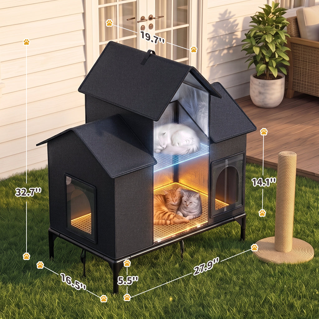 LUCKLIFE® Extra Large Heated Cat House for Outside, 100% Weatherproof, 27.9"W x 16.5"D x 32.7"H, PET07