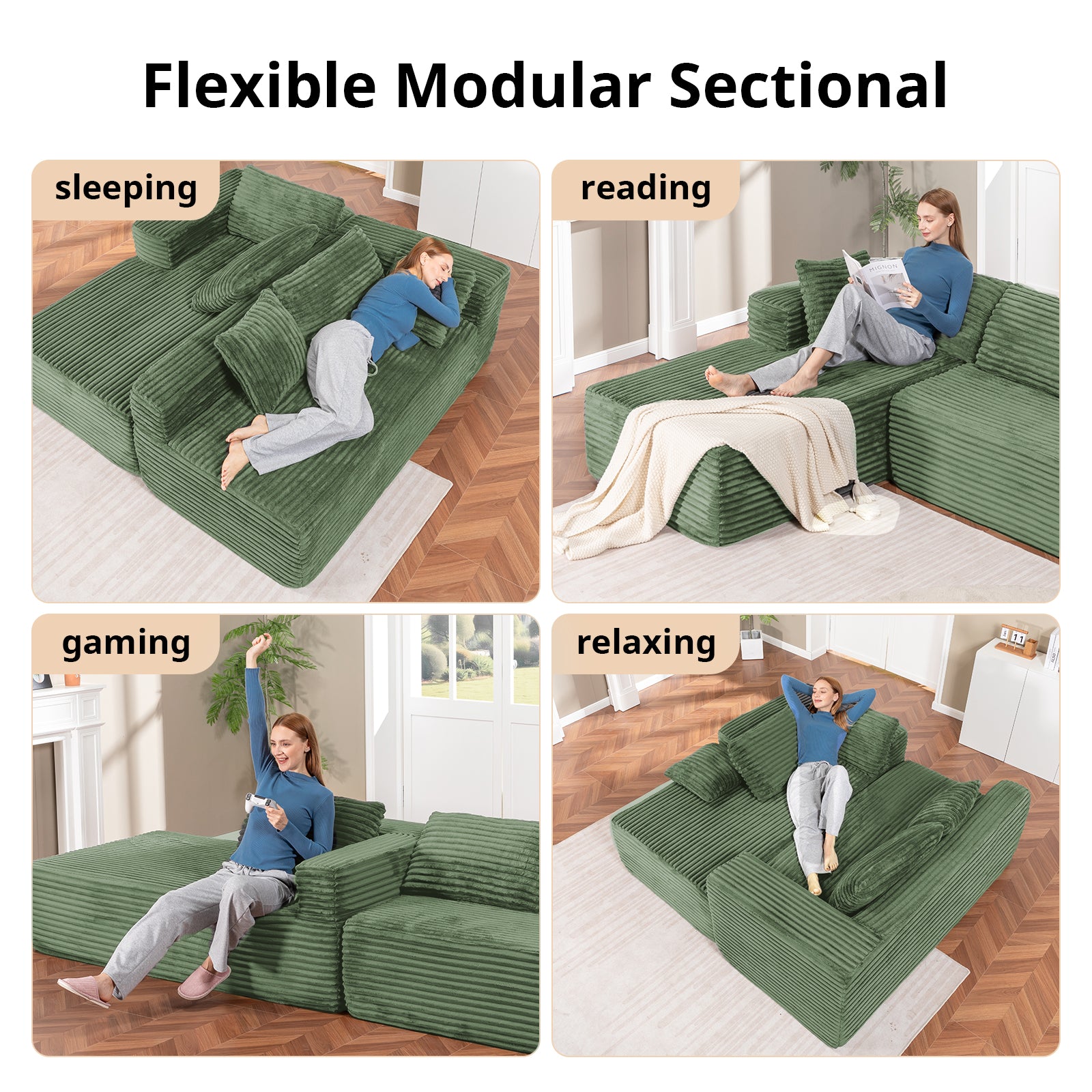 COMHOMA Modular Sectional Couch with L/R-Shape Chaise, Corduroy Upholstery & No Assembly Required B10