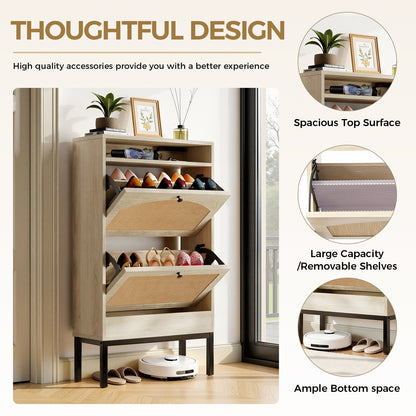 Shoe Storage Cabinet with 2 Flip Drawers & Charging Station