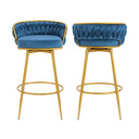 Modern Swivel Counter Height Bar Stools Set of 2 with Hand-Woven Backrest, Blue, Metal & Polyester, 31.5 Inch