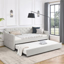 Twin Size Daybed with Twin Size Trundle Upholstered Tufted Sofa Bed,  Waved Shape Arms, Beige (80.5'x44.5'x33.5')