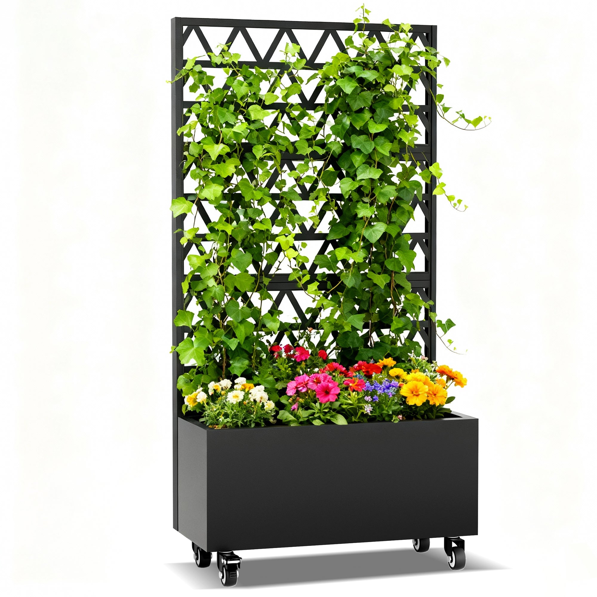 Metal Planter Box with Trellis Raised Garden Bed - 72.05'x35.83'x16.14', Trellis Privacy Screen for Climbing Plants, Vegetables, Vines(Assembly Required)