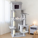 Gray Multi-Level Cat Tree with Unique Cat House, Hammock, Scratching Posts - Plush Cat Tower for Indoor Cats, Ideal for Multiple Cats 64in