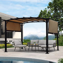 12 x 9 Ft Outdoor Pergola Patio Gazebo,Retractable Shade Canopy,Steel  Frame Grape Gazebo,Sunshelter Pergola for Gardens,Terraces,Backyard-Beige Same as W419S00017