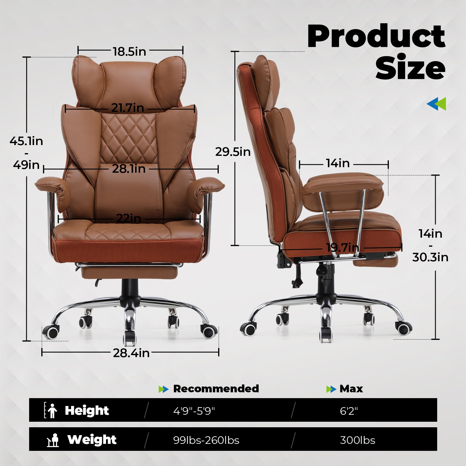 COMHOMA Colorful Big and Tall Office Chair with Lumbar Support & Adjustable Footrest GT205