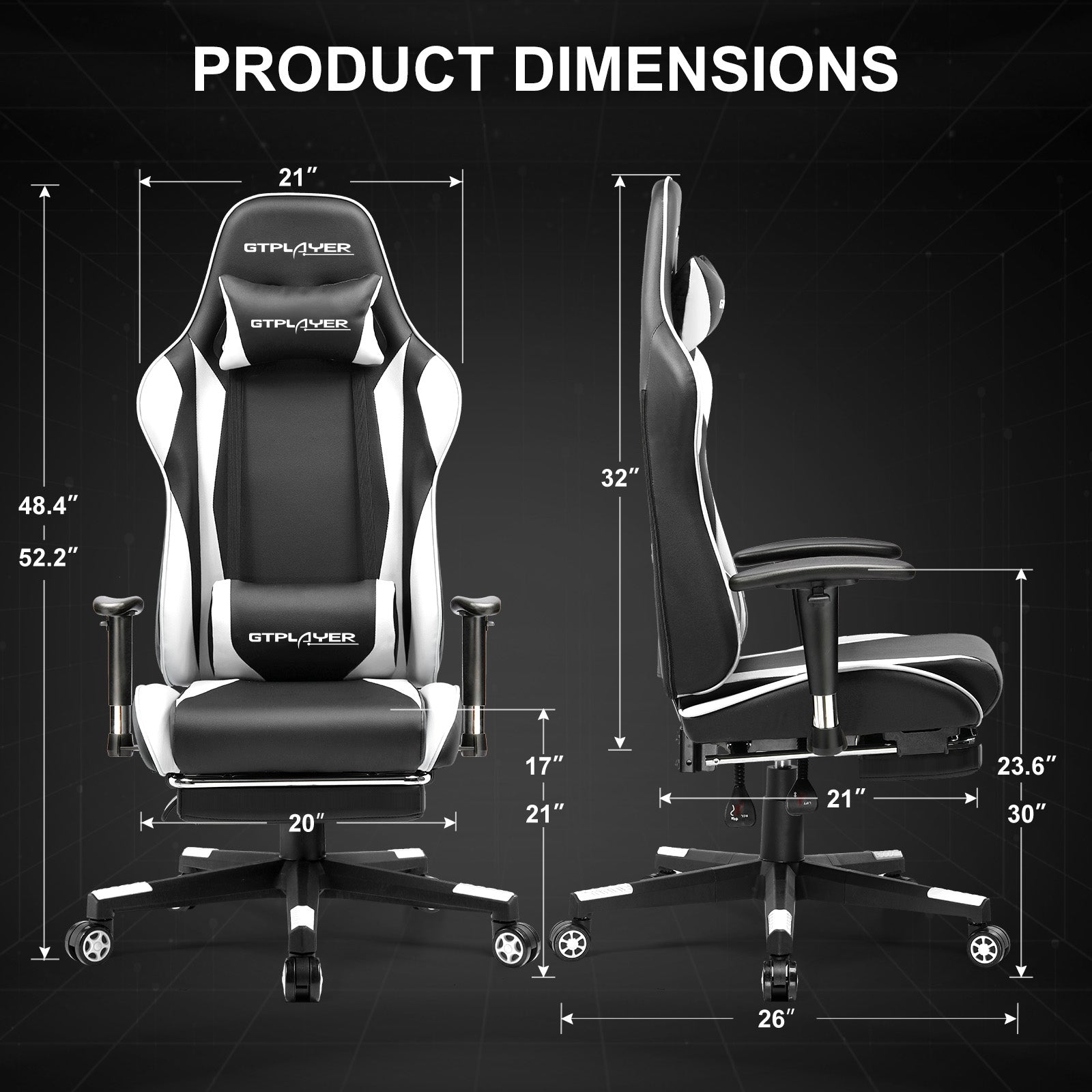 GTPLAYER Gaming Chair with Footrest, Swivel Rocker with Headrest and Lumbar Support GT002NAF
